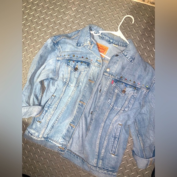 NWOT LEVIS BEDAZZLED JACKET denim spring boho classic coat designer casual $130 - Picture 3 of 5